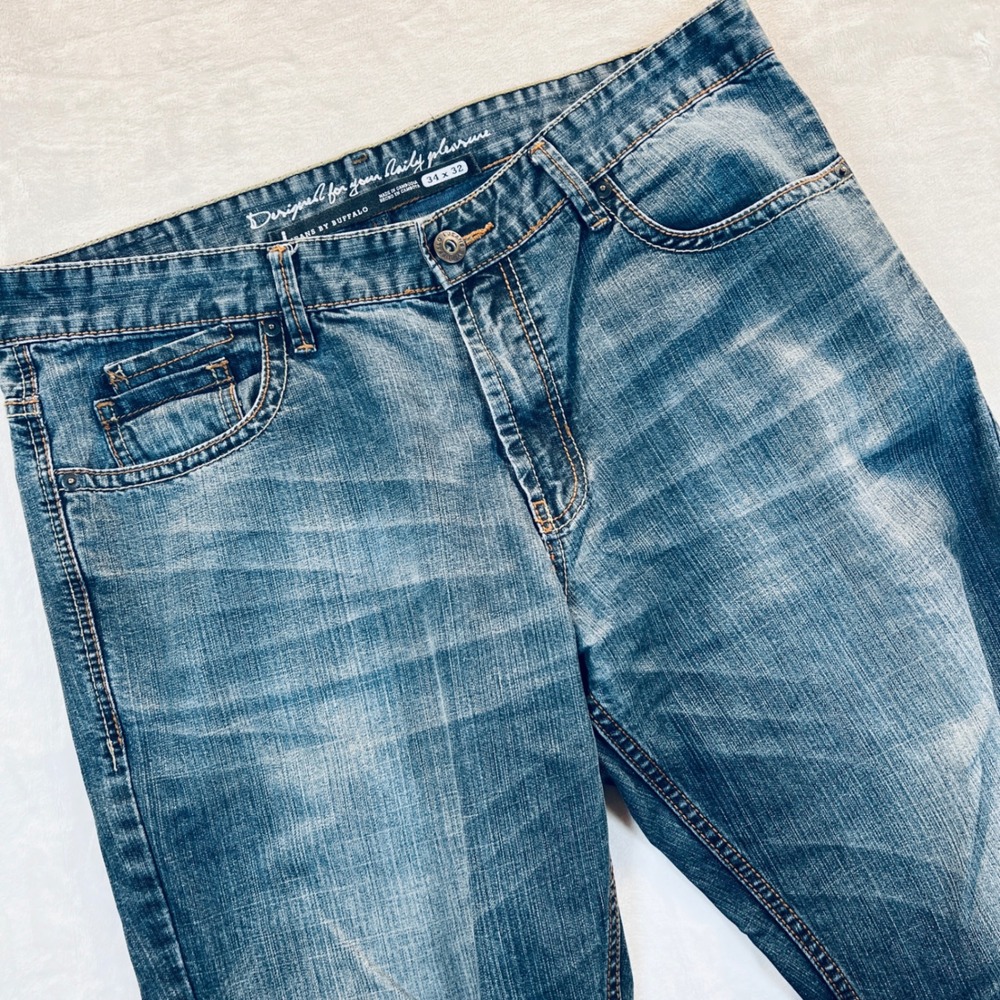 Buffalo David Bitton Kenneth Jeans Mens 34x32 Medium Wash Straight Leg Denim